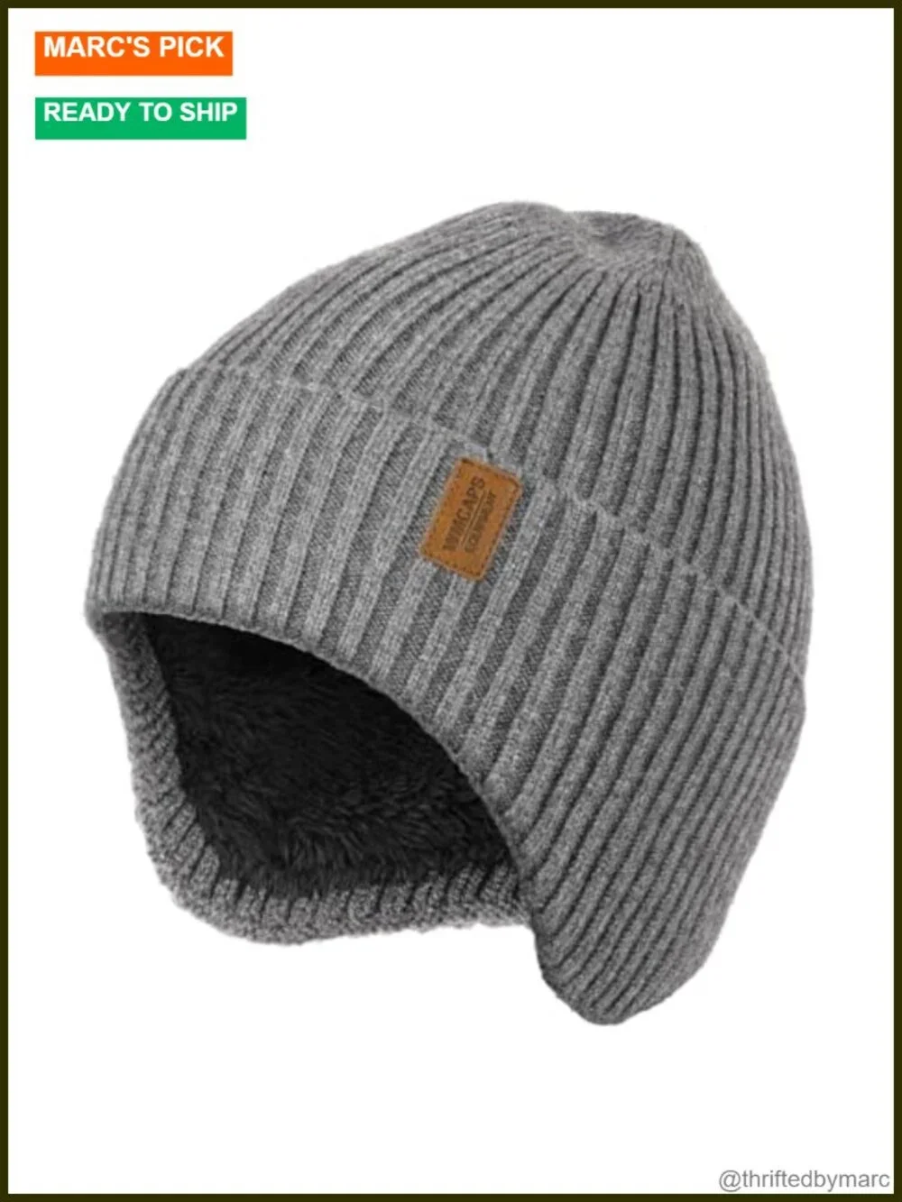 Fleece Lined Winter Beanie with Earflap - Windproof Thermal Knit Hat